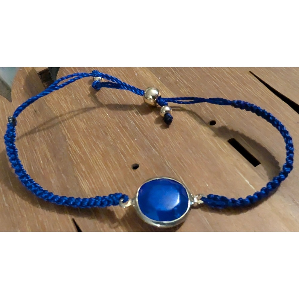 New Blue Cord Adjustable Slider Bracelet Cobalt Blue Goldtone Bezel Layer Stack